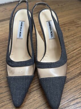 Vanessa Noel Gray and Nude Pointed Slingback Heels